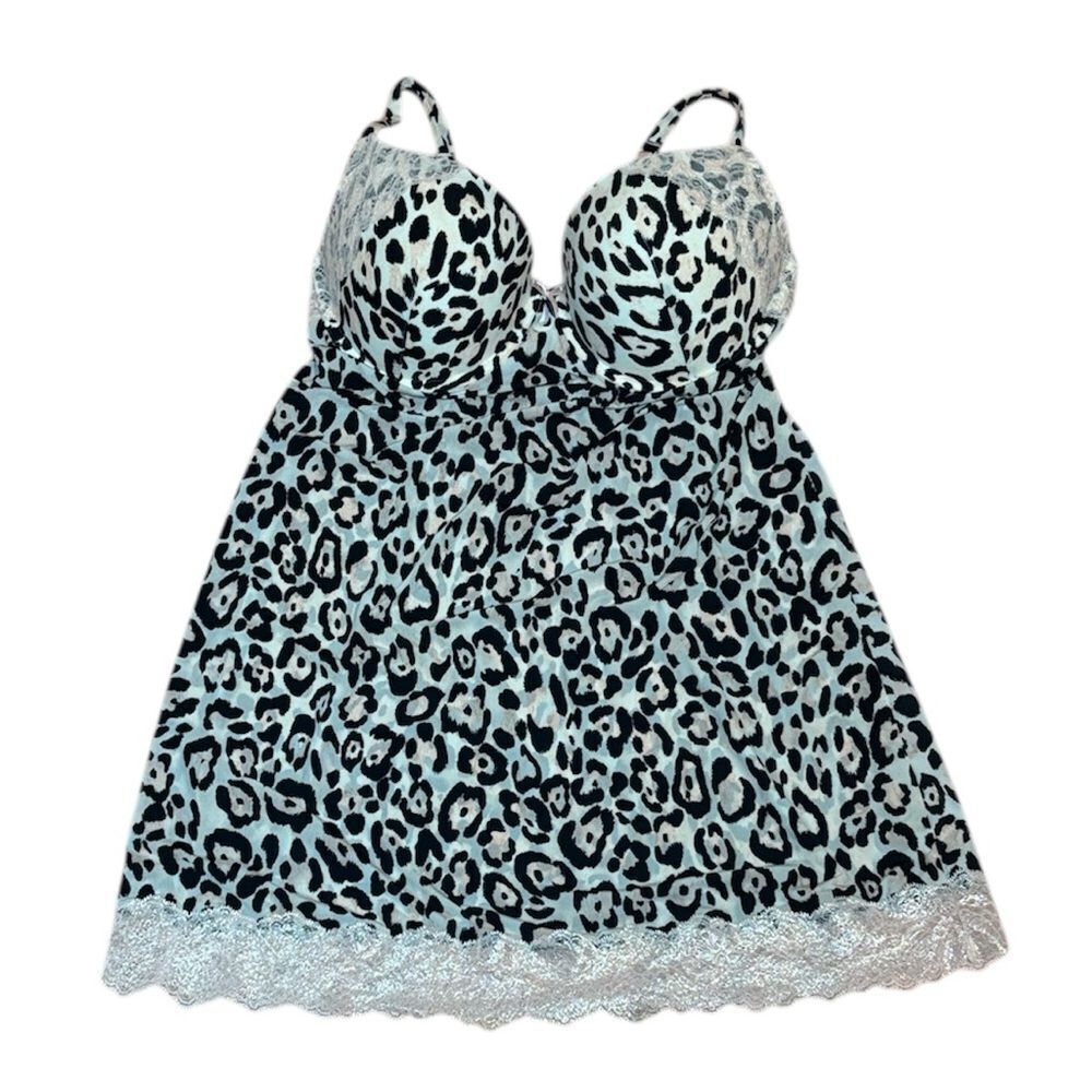 Victoria's Secret Pink Blush lace on Leopard print Chemise, Push Up Cups, 36D